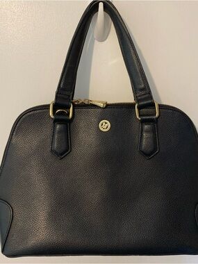 Ora Delphine Black Pebbled Satchel with Gold Hardware